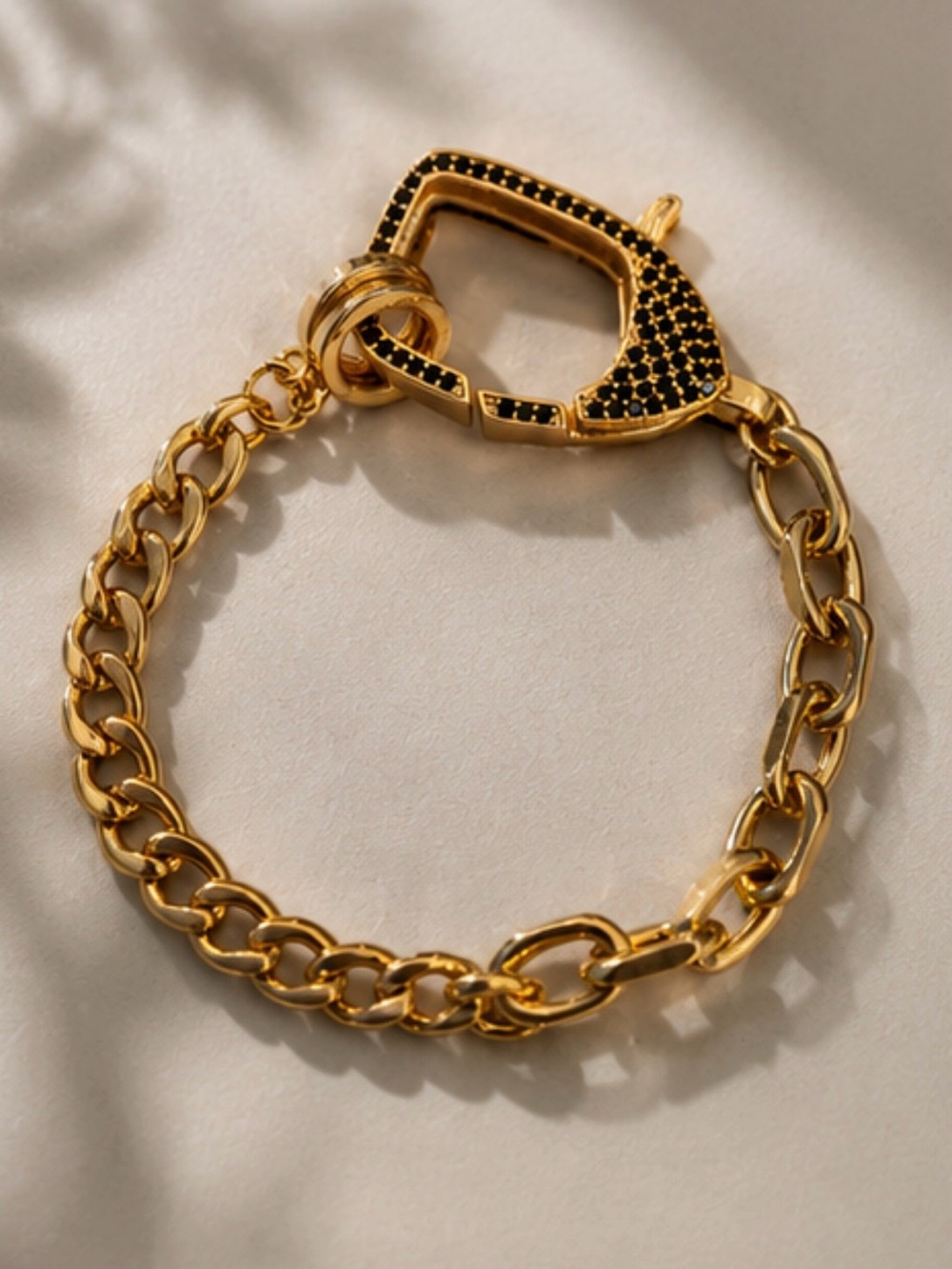Gold Chain Bracelet with Black Pavé Clasp